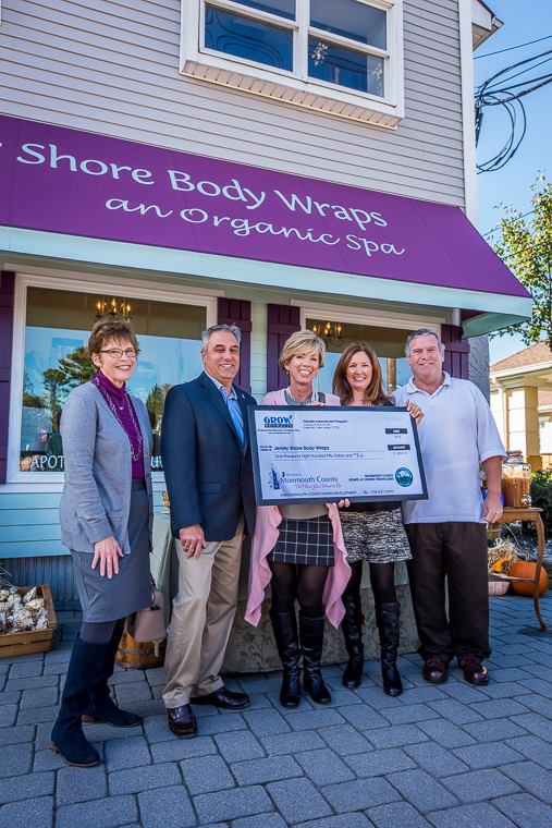 Jersey Shore Body Wraps received a $1,850 Monmouth County Façade Improvement Program check for upgrades to their building in Farmingdale on Oct. 10. Pictured left to right: Susan Folta, Monmouth County Division of Economic Development; John Ciufo, Executive Director, Monmouth County Division of Economic Development; Jersey Shore Body Wraps co-owners Joan Glander and Kathy Gliozzo; and Farmingdale Mayor John Morgan.